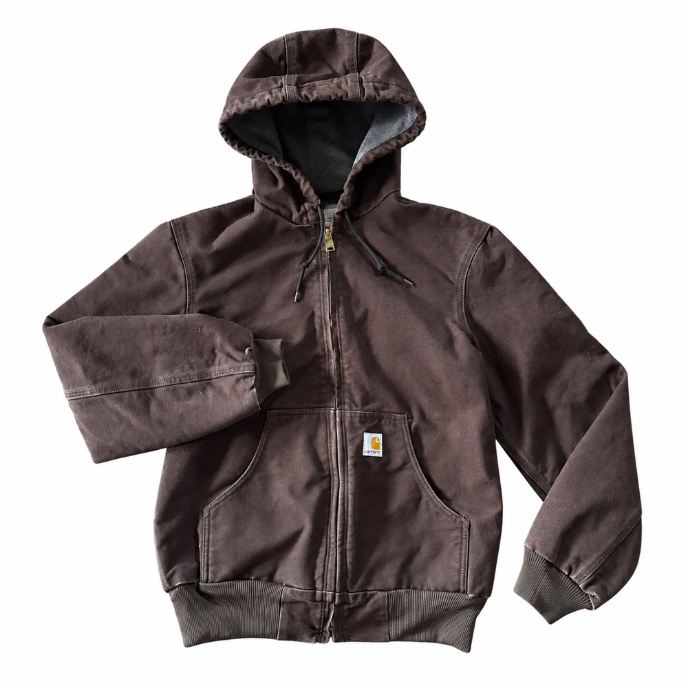 Carhartt Hooded Duck Canvas Jacket Men S Dark Brown Vintage 05 Y2K Fleece Lined